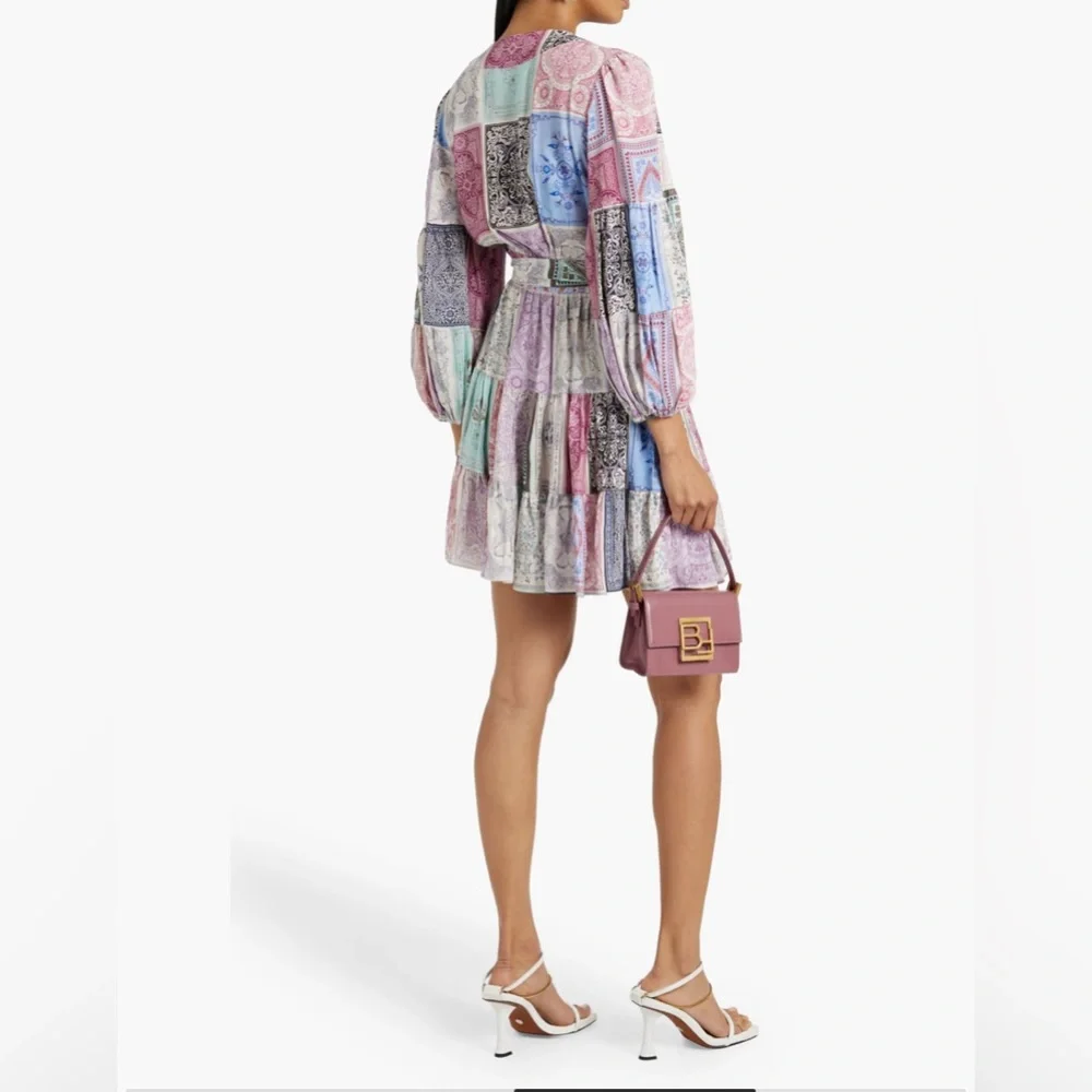 Zimmermann Wrap Mini Dress in Multi Zodiac Cards Print; Size 0 - Picture 2 of 16